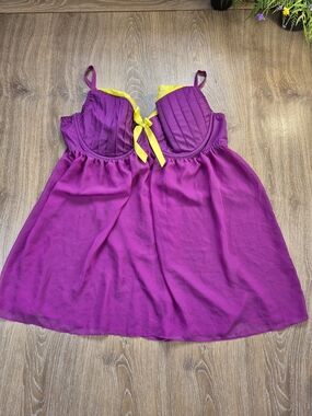 Cacique Bright Fuchsia Lingerie Babydoll Sz 26 28 Plus Bra Y2K